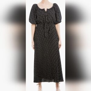 Max Studio Polka Dot Pleated Crepe Maxi Dress